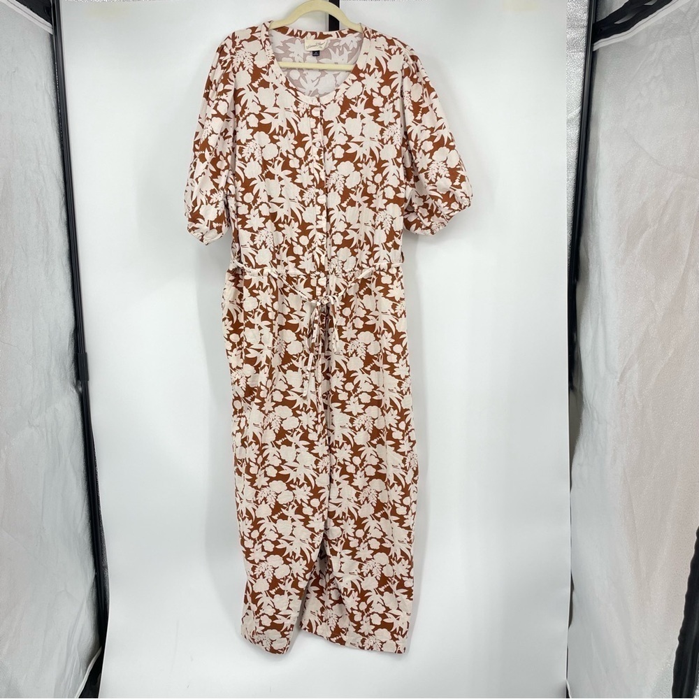 Universal Thread Floral Rust Puff Sleeve Jumpsuit plus size Sz 3Xā